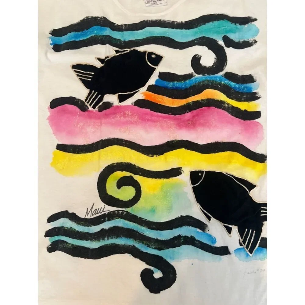 Vintage Hand painted original by Paula signed ‘89 Fish and Ocean Maui EVC